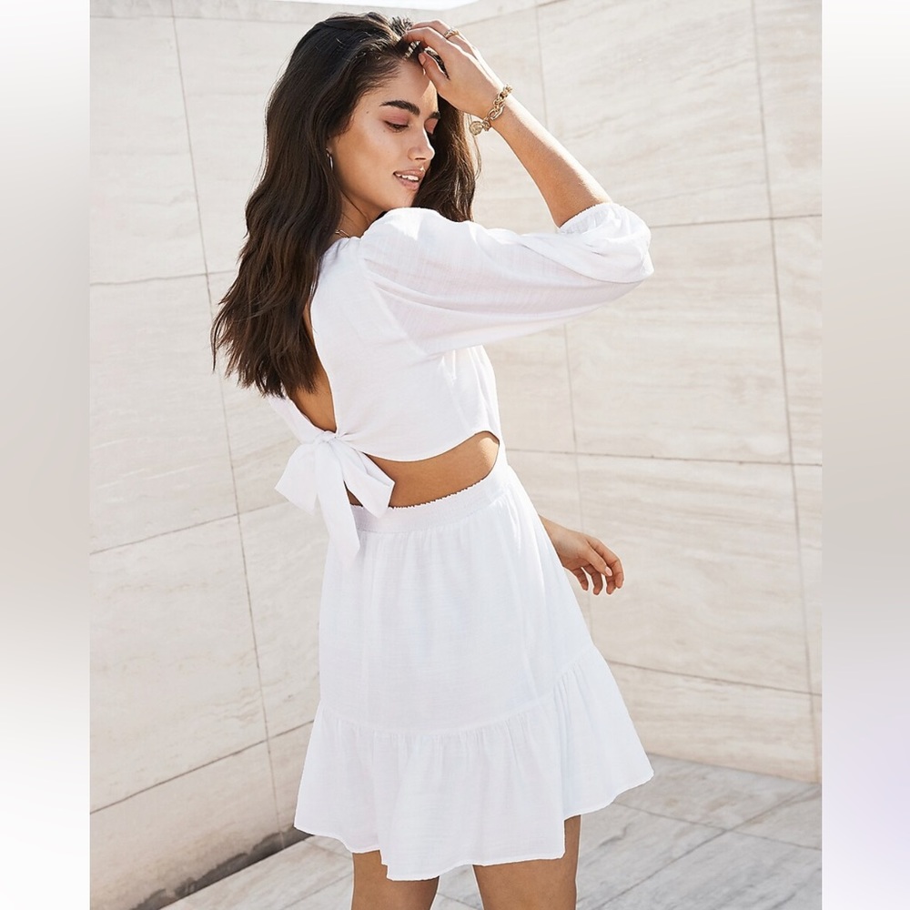 Express Solid Tie Back Ruffle Hem Mini Dress Size… - image 1